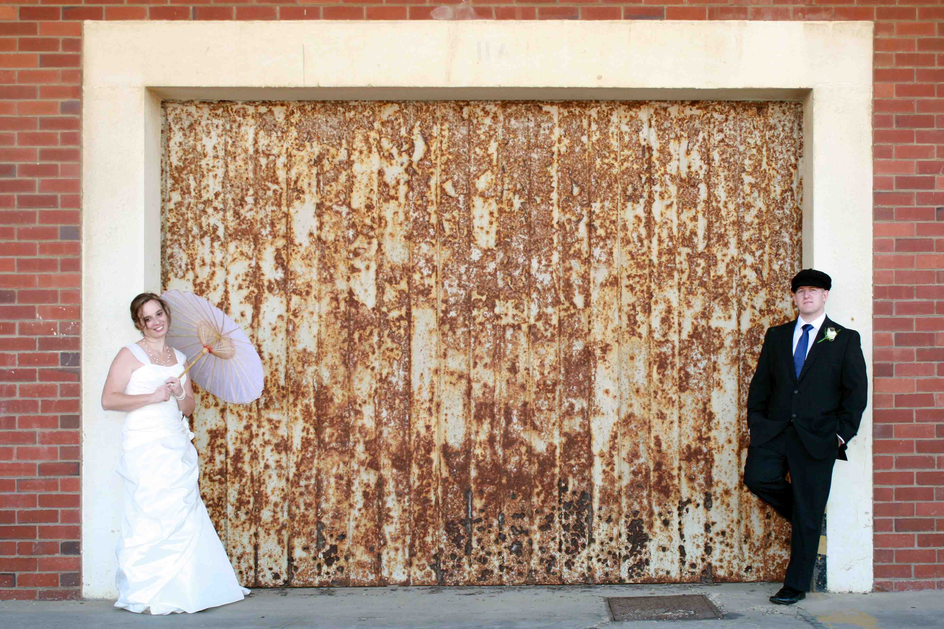 Kirsty and William by the rusted door